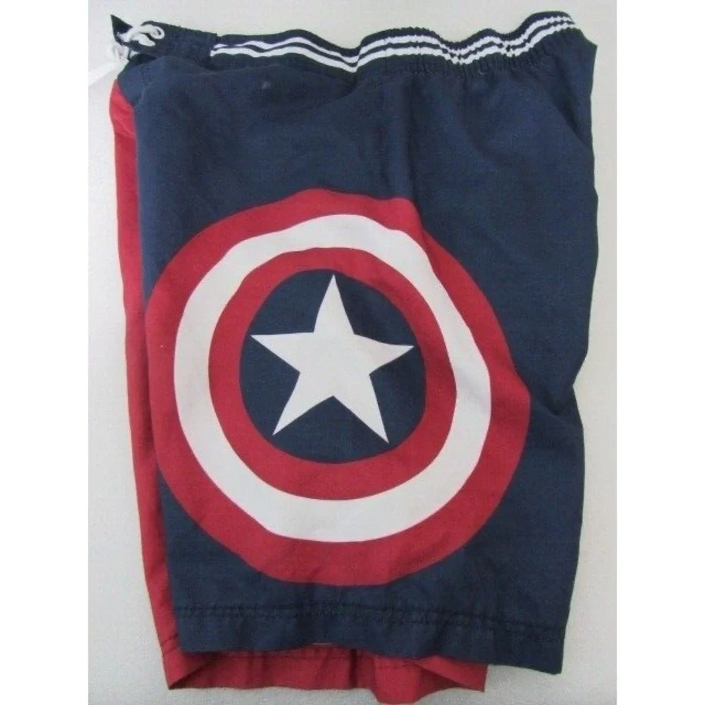 Marvel Captain America Board Shorts Mens XL Red Blue Swim Trunks With Lining - Picture 2 of 4
